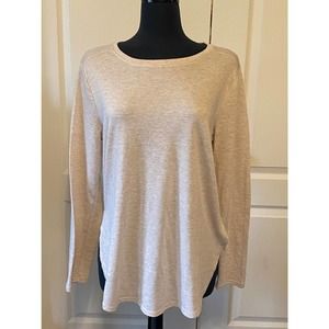 Mind Code Women's Cream Long Sleeve High Side Slit Soft Knit Pullover Size Large